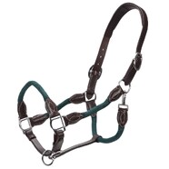 Jeremy & Lord Leather and Rope Halter - Brown w/Hunter Green (Full)