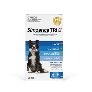 Simparica Trio 7 PACK for dogs 10.1-20kg - Flea, Tick,Worm ( 6 pk plus 1 single dose pack) - SEVEN PACK 