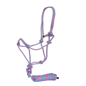 Fort Worth Rope Halter w/Lead - Hot Pink/Turquoise 10'