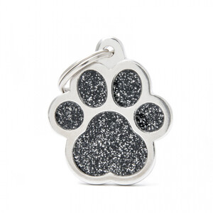 Pet ID Tag Shine Paw Black Lge