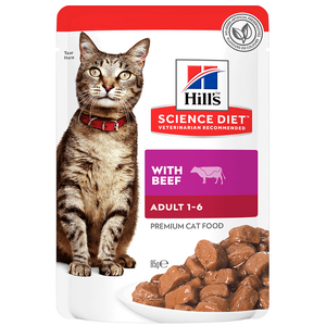 Hills Science Diet Adult Beef Cat Food 12x85g Pouches