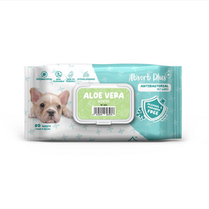 Absorb Plus Antibacterial Dog Wipes Aloe Vera 80 sheets 20 x 15cm