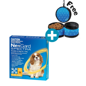 Nexgard Spectra for dogs 3.6- 7.5 kg Yellow 6pk for Small dogs *Free Travel Bowl 