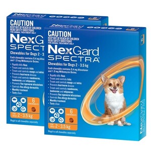 Nexgard Spectra for dogs 2 - 3.5 kg Orange 12pk for Very Small dogs (2x 6pk) *Expiry Date July 2025