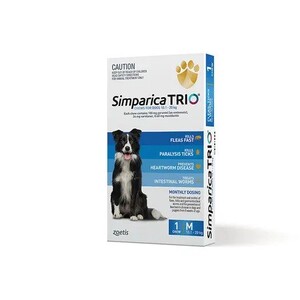 Simparica Trio SINGLE Dose pack for dogs 10.1-20kg - Flea, Tick and Worming Treatment 1 months supply *BLUE*