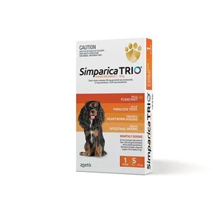 Simparica Trio SINGLE Dose pack  for dogs 5.1-10kg -  1 Months Flea, Tick and Worming Treatment *ORANGE*