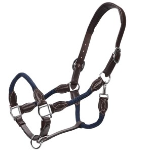 Jeremy & Lord Leather and Rope Halter - Brown w/Navy