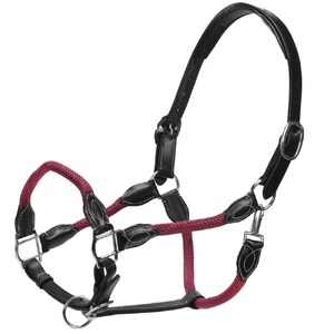 Jeremy & Lord Leather and Rope Halter - Black w/Burgundy (Cob)