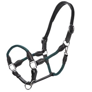 Jeremy & Lord Leather and Rope Halter - Black w/Hunter Green (Cob)