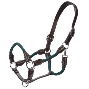 Jeremy & Lord Leather and Rope Halter - Brown w/Hunter Green (Cob)