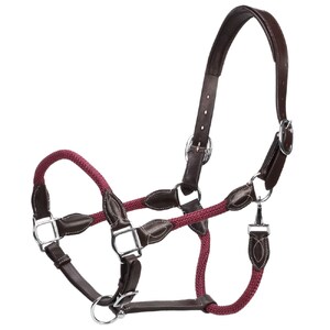 Jeremy & Lord Leather and Rope Halter - Brown w/Burgundy